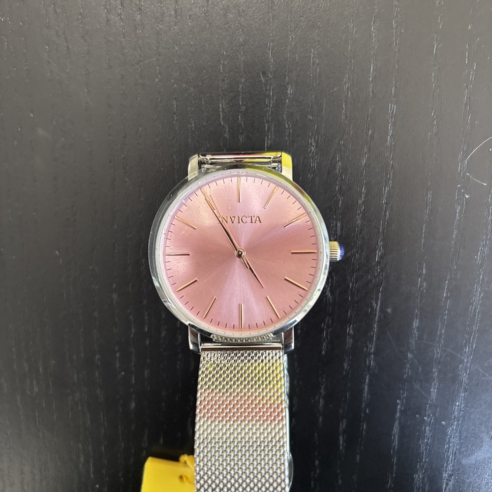 Invicta Women's Quartz Watch Pink Sunburst Dial Stainless Mesh Band New